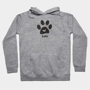 Loki name made of hand drawn paw prints Hoodie